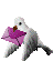 A pixel-y gif of a dove holding a letter in it's beak.