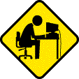 A gif of a hazard sign stick figure slamming his head into his keyboard.